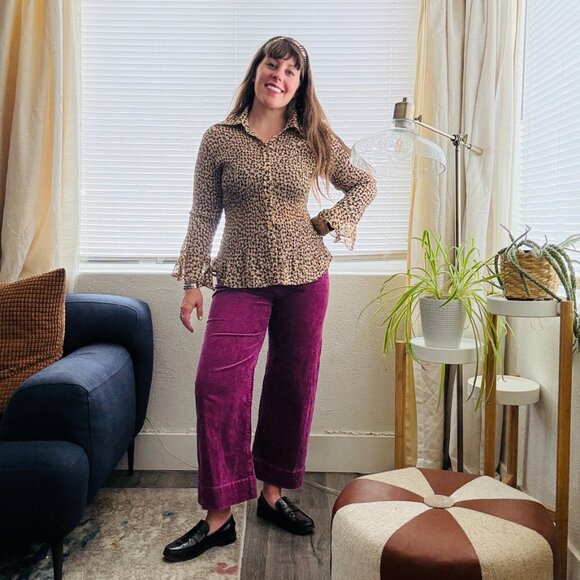 PRICE FIRM Y2K Blouse Vintage Dressbarn Brown Pleated Button Down Flare Top M/L - Picture 3 of 11